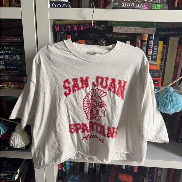 Port and Company Tops - San Juan Spartans Alumni graphic retro vintage White T-Shirt tee shirt crop top